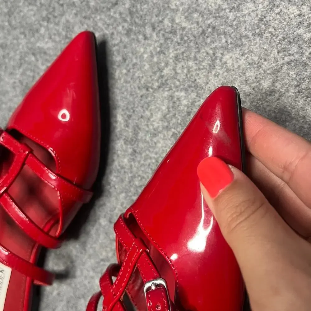 Steve Madden Shatter Red Patent Pointed Toe Buckle Ballet Mule Flats Size 6